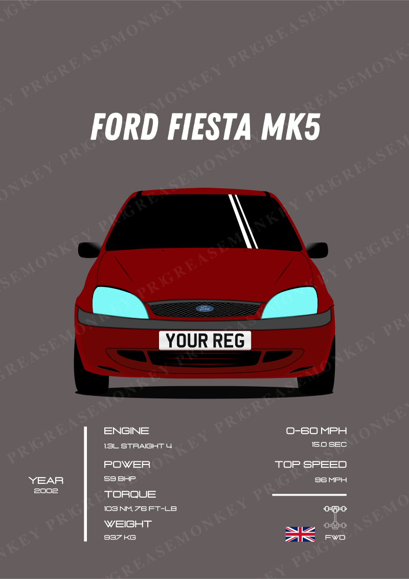 Sample Ford Fiesta poster with the placeholder registration YOUR REG