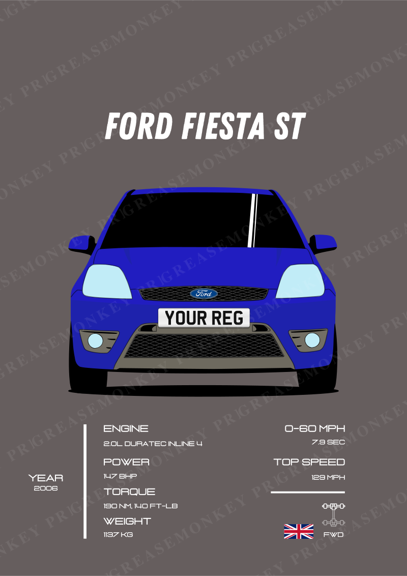 Sample Ford Fiesta ST poster with the placeholder registration YOUR REG