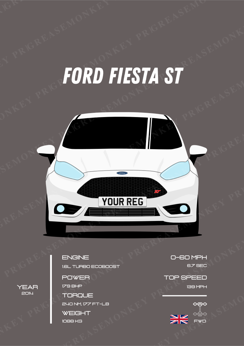 Sample Ford Fiesta ST poster with the placeholder registration YOUR REG