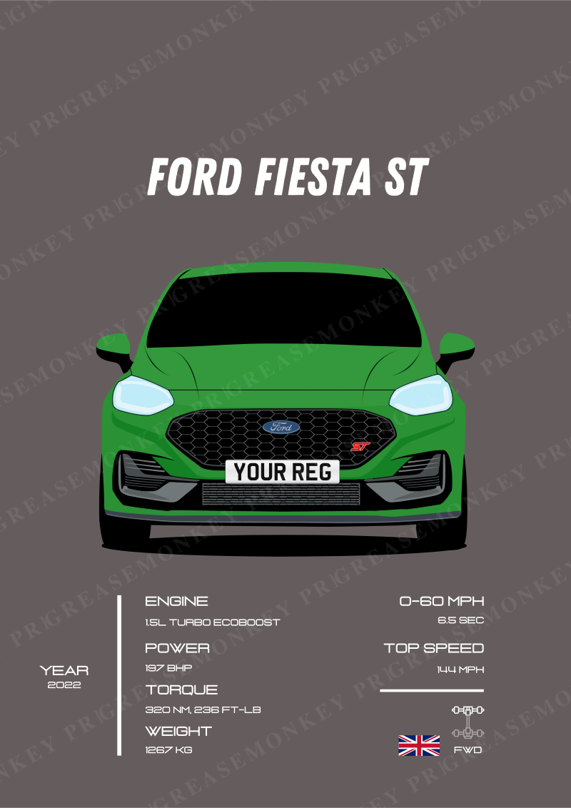 Sample Ford Fiesta ST poster with the placeholder registration YOUR REG