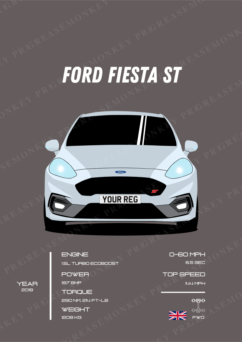 Sample Ford Fiesta ST poster with the placeholder registration YOUR REG