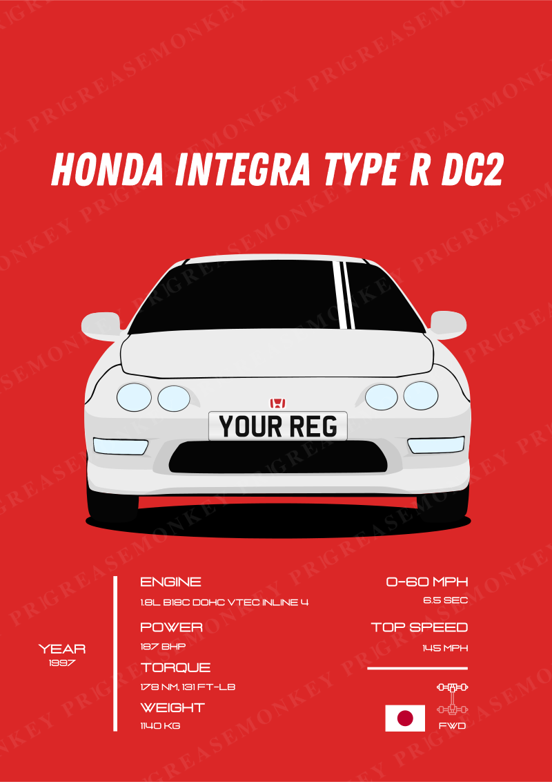 Sample Honda Integra Type R poster with the placeholder registration YOUR REG