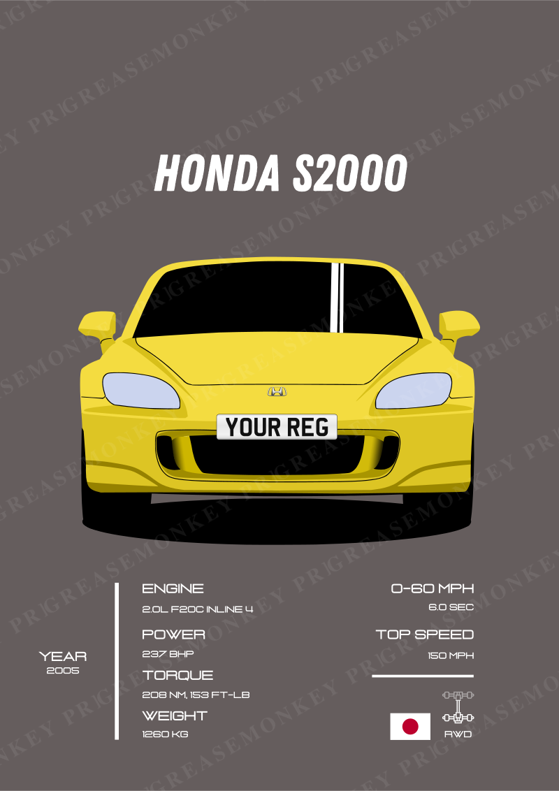 Sample Honda S2000 poster with the placeholder registration YOUR REG