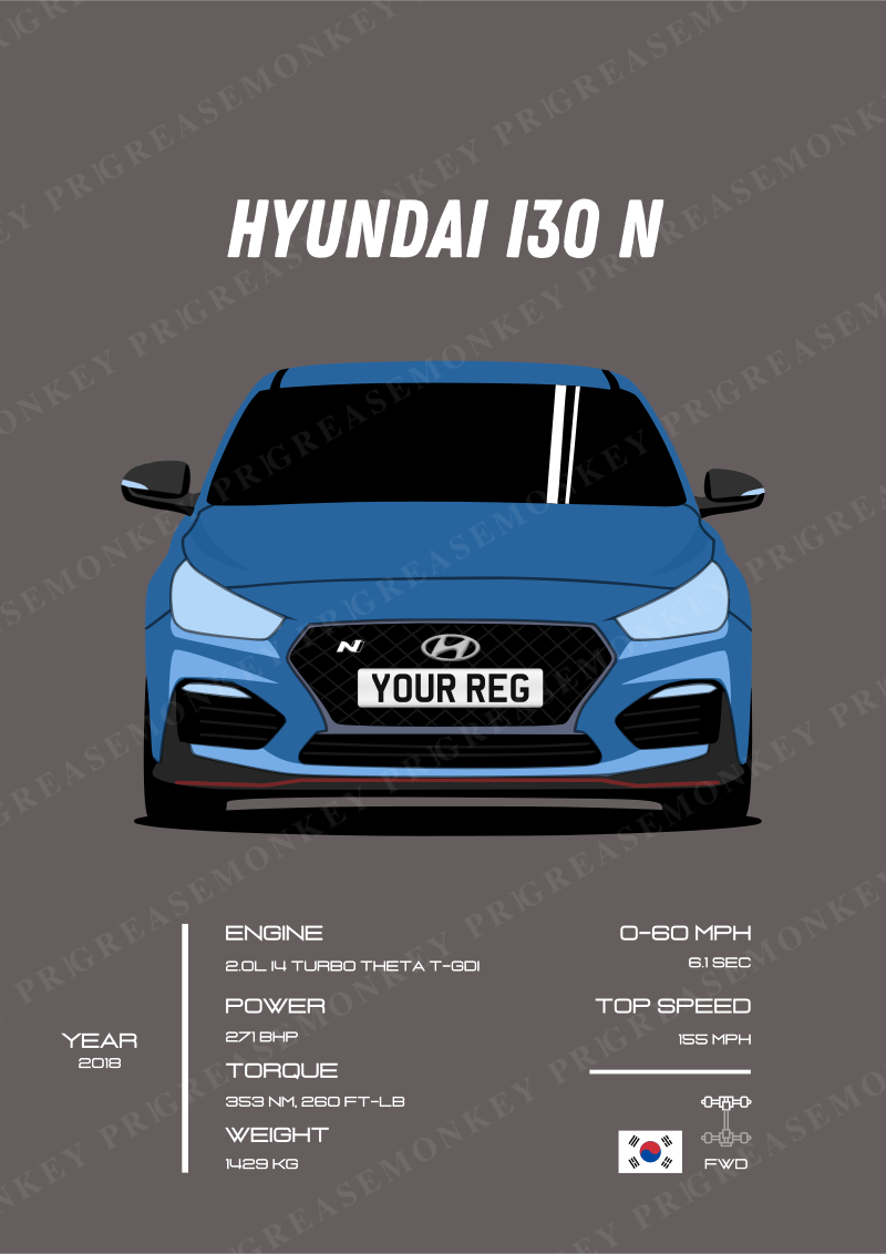 Sample Hyundai i30 N poster with the placeholder registration YOUR REG