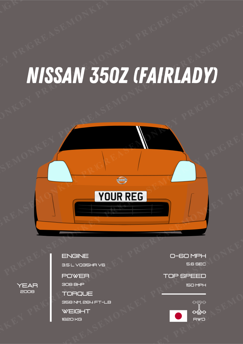 Sample Nissan 350Z poster with the placeholder registration YOUR REG